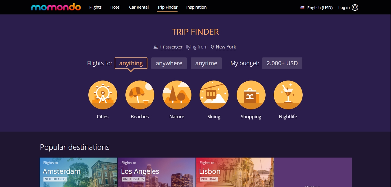 Momondo The Trip Finder feature is quite handy if you’re looking for some adventure and travel inspiration.